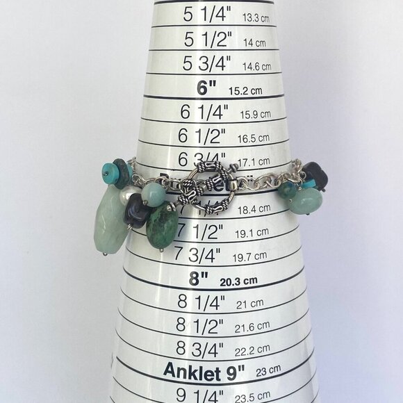Sterling Silver 925 Beaded Multistone Turquoise Cable Chain Charm Bracelet 7.5" - Picture 9 of 16